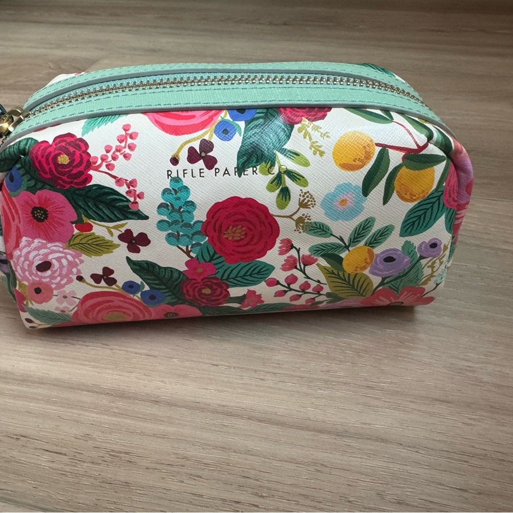 Rifle Paper Co. Floral Pouch Cosmetic Bag Pink & Green Makeup Toiletries NWT - Picture 2 of 7
